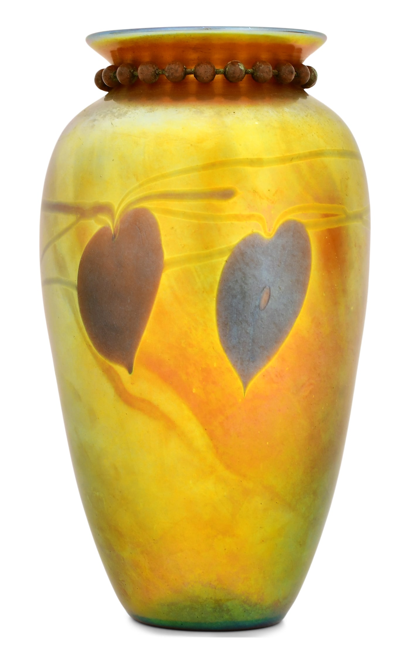 American Metal-Mounted & Decorated Art Glass Vase: American Metal-Mounted & Decorated Art Glass Vase late 20th century with spurious signature 10 1/2 x 5 1/2 inches Provenance: Private Collection, Clifford, Pennsylvania