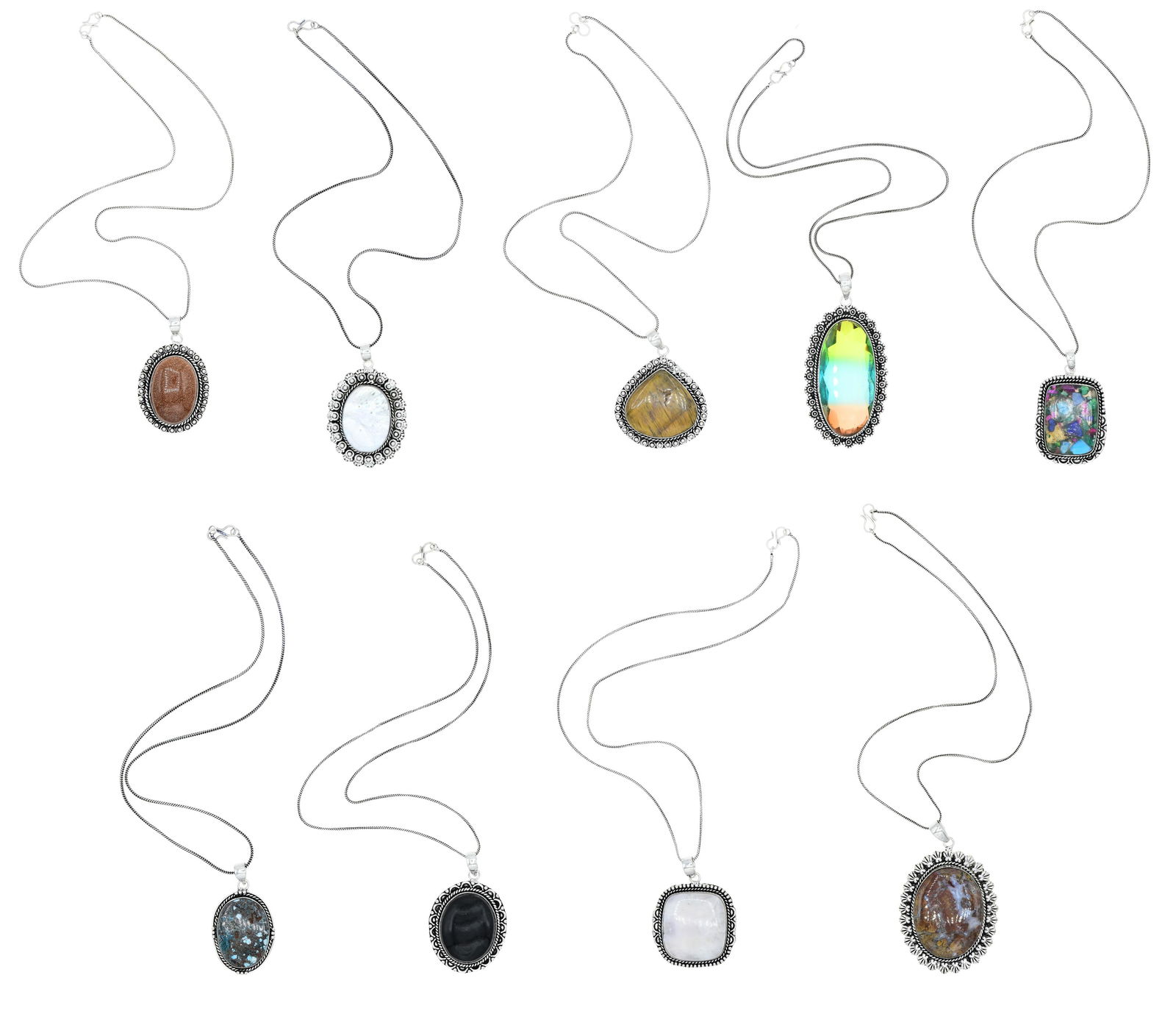 Lot of Nine German Silver Necklaces (1 of 10)