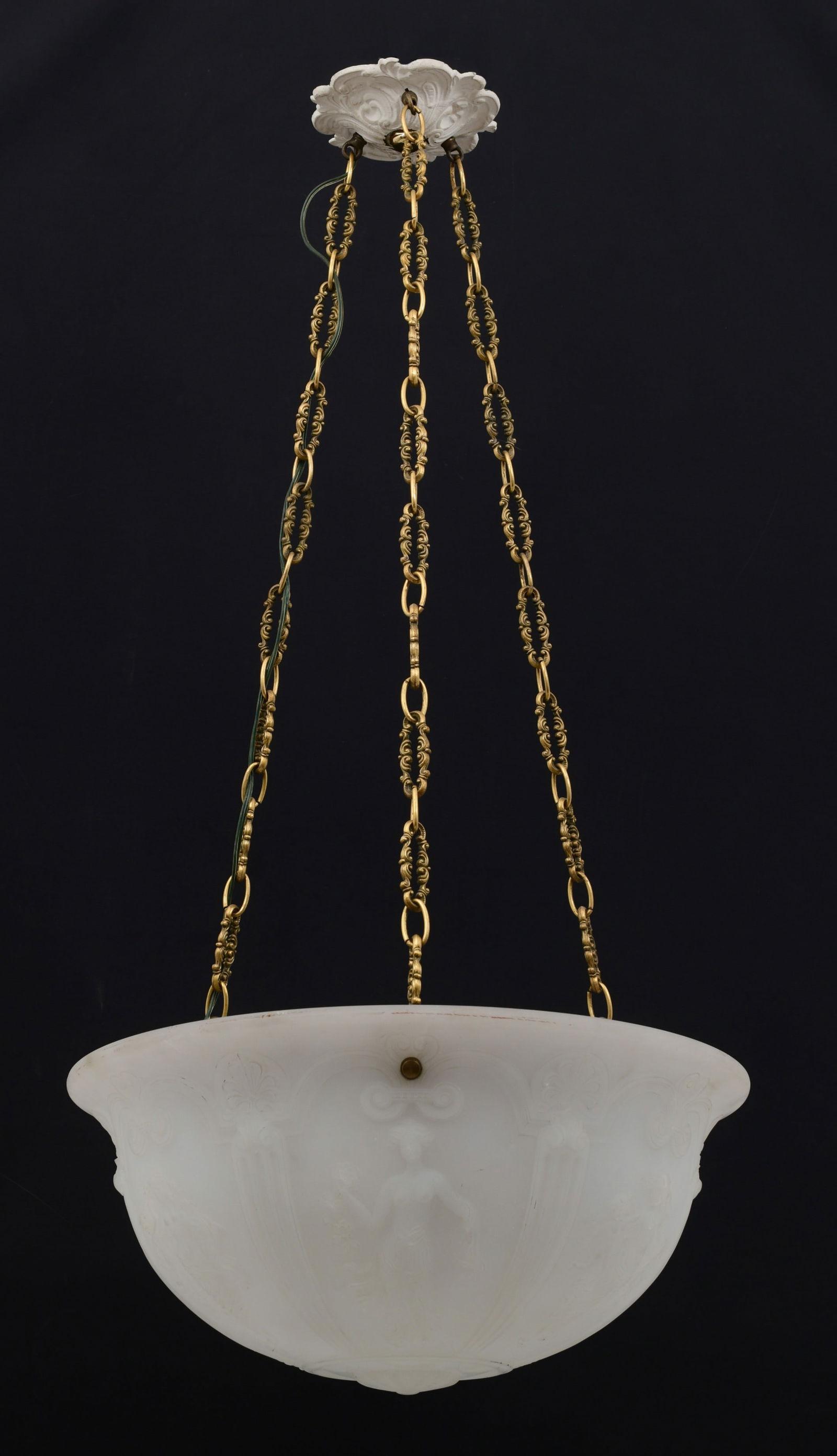 Art Nouveau Opal Glass & Gilt Brass Chandelier (1 of 10)