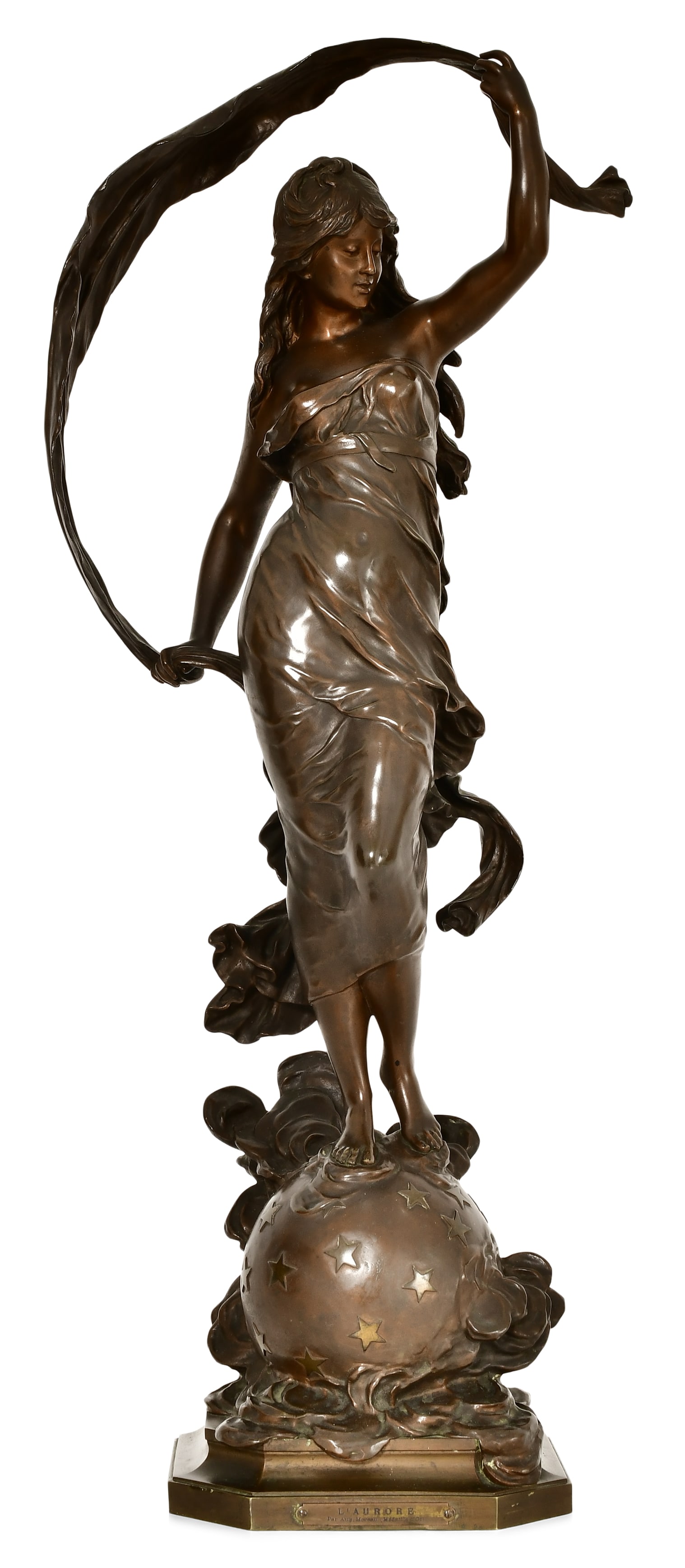 Auguste Moreau (French, 1834-1917), "L'Aurore": Auguste Moreau(French, 1834-1917)"L'Aurore"bronze sculpturesigned "Auguste Moreau"35 1/2 x 14 x 7 1/2 inches