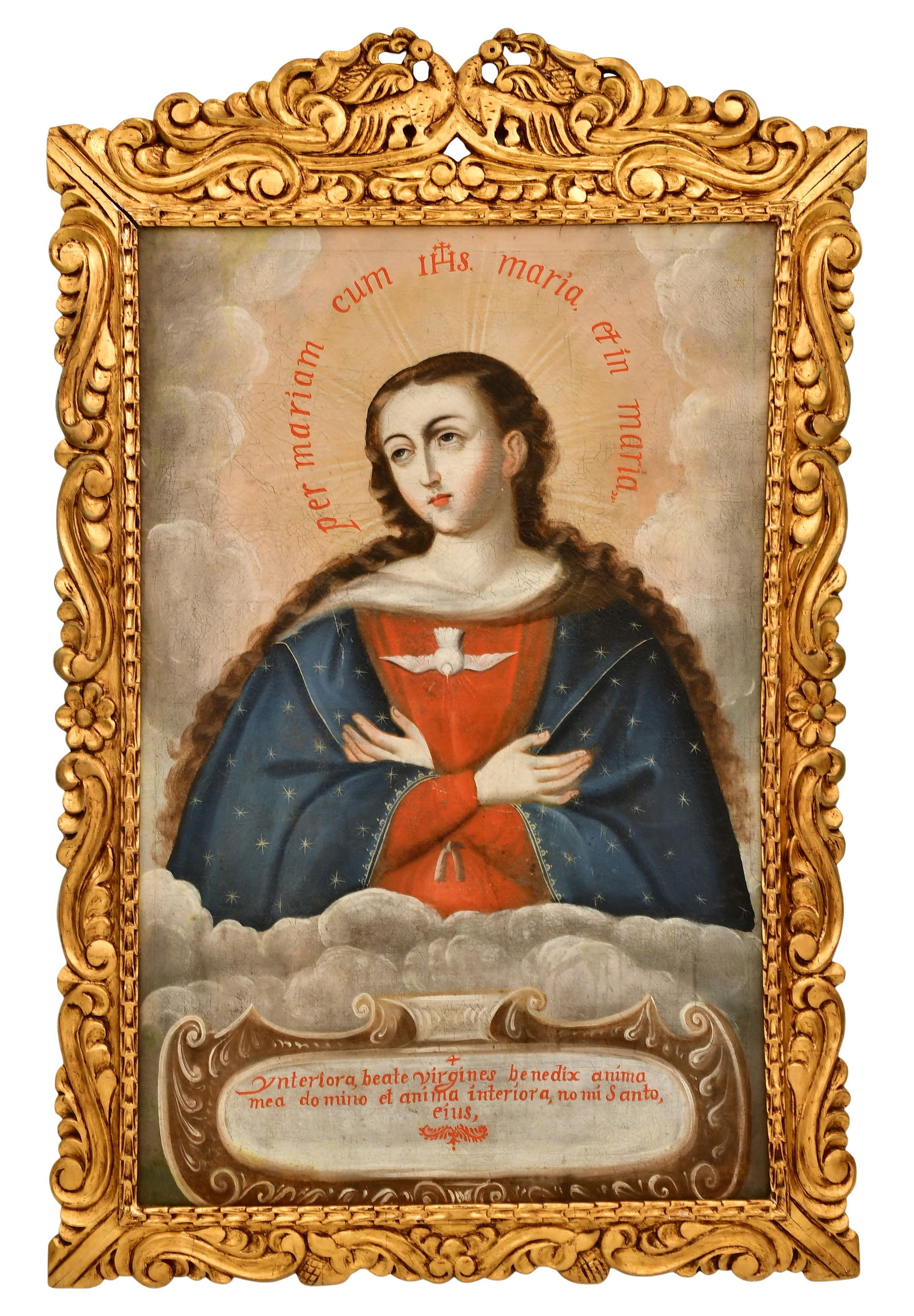 18th Century Spanish Colonial Madonna, Oil on Canvas (1 of 3)