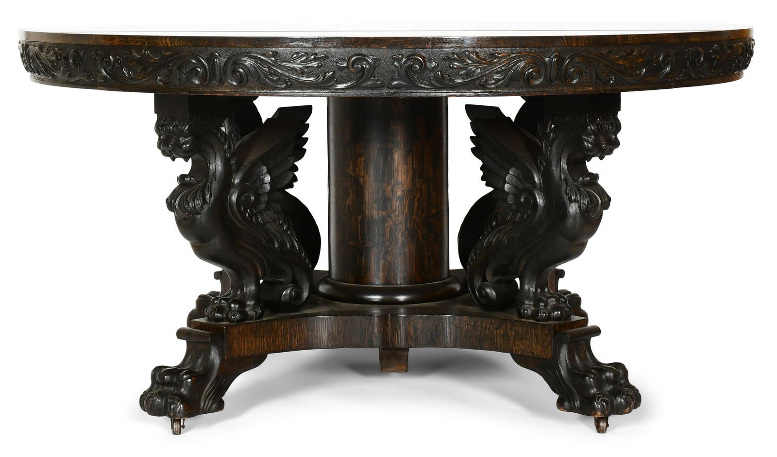American Carved Oak Dining Table with Griffins (1 of 6)