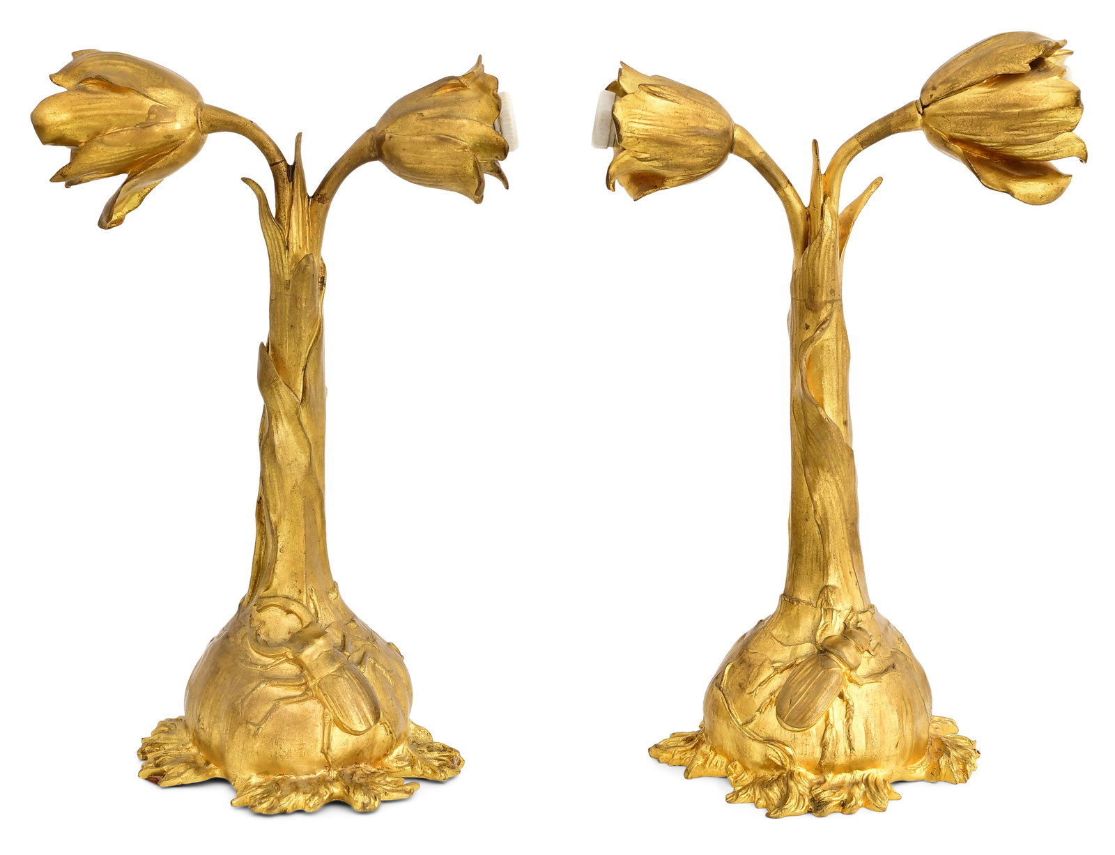 Ernest Sanglan (French, 20th Century), Pair of Two-Light Lamps with Stag Beetle & Foliate (1 of 7)