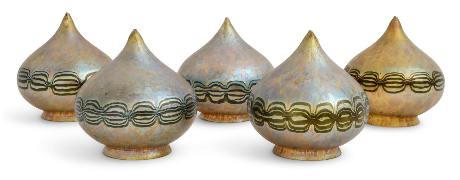 Set of Five Loetz Art Glass Decorated Shades (1 of 4)