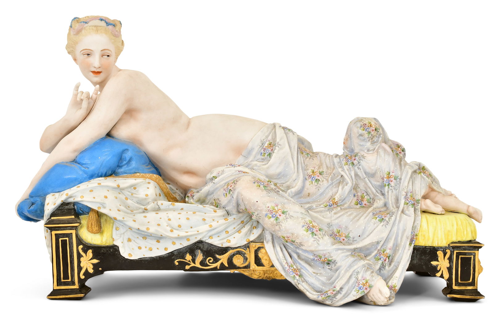 Continental Bisque Porcelain Figure of a Reclining Nude Female: Continental Bisque Porcelain Figure of a Reclining Nude Female19th century15 x 24 1/2 x 12 1/2 inchesProvenance: Private Collection, Pennsylvania