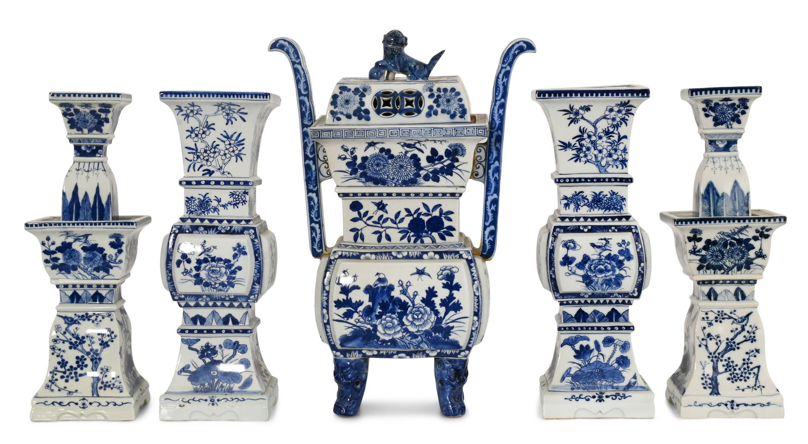 Chinese Blue & White Porcelain Five-Piece Garniture Set (1 of 5)