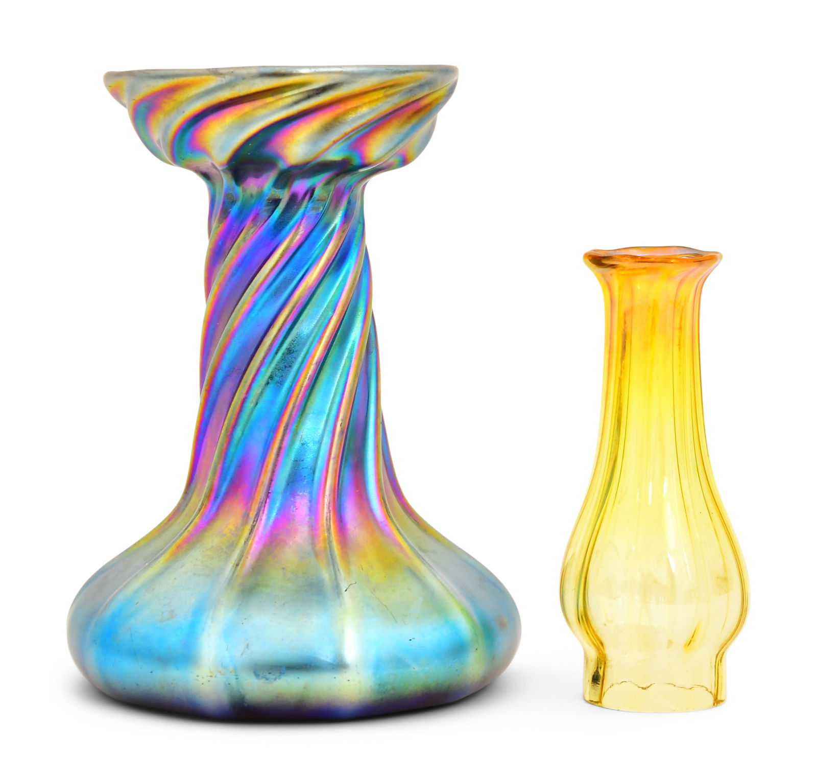 Tiffany Studios Favrile Glass Candle Lamp Base & Chimney (1 of 4)