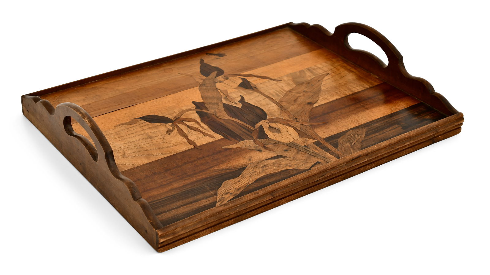 Émile Gallé (French, 1846-1904), Marquetry Floral Tray (1 of 4)