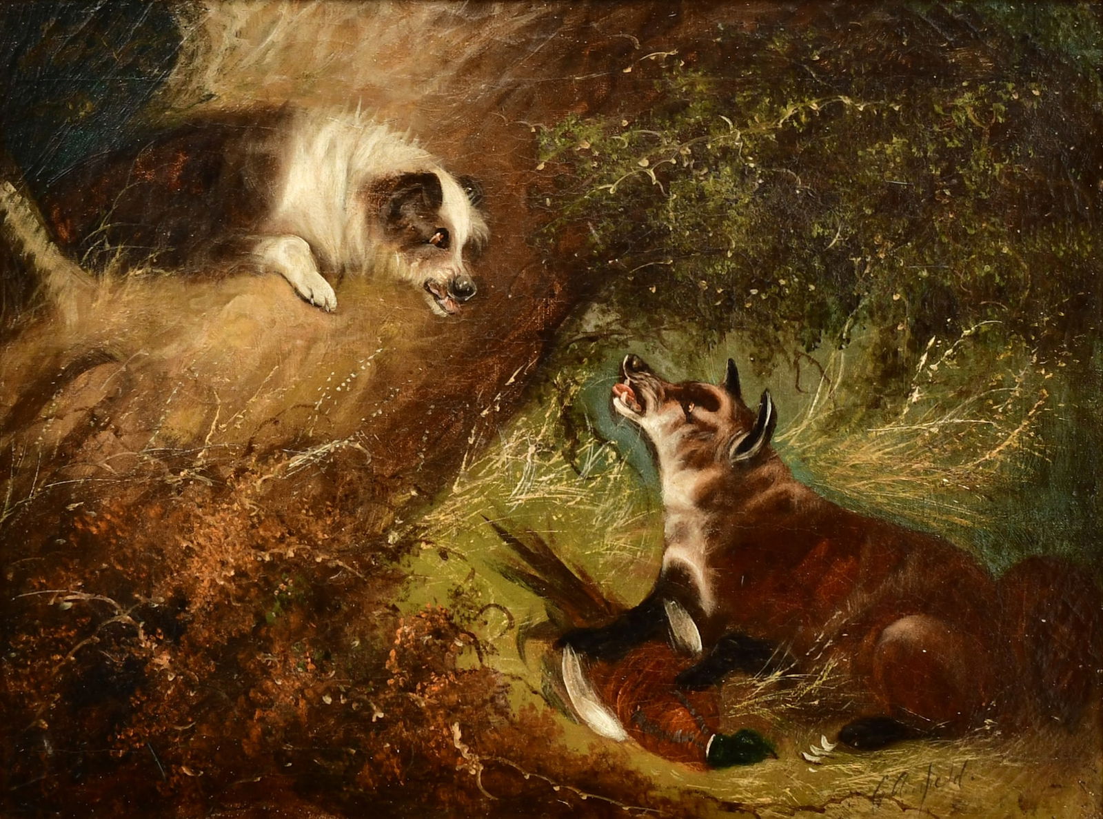 George (Smith) Armfield (British, 1808-1893), Spaniel and Fox Fighting Over a Pheasant (1 of 4)