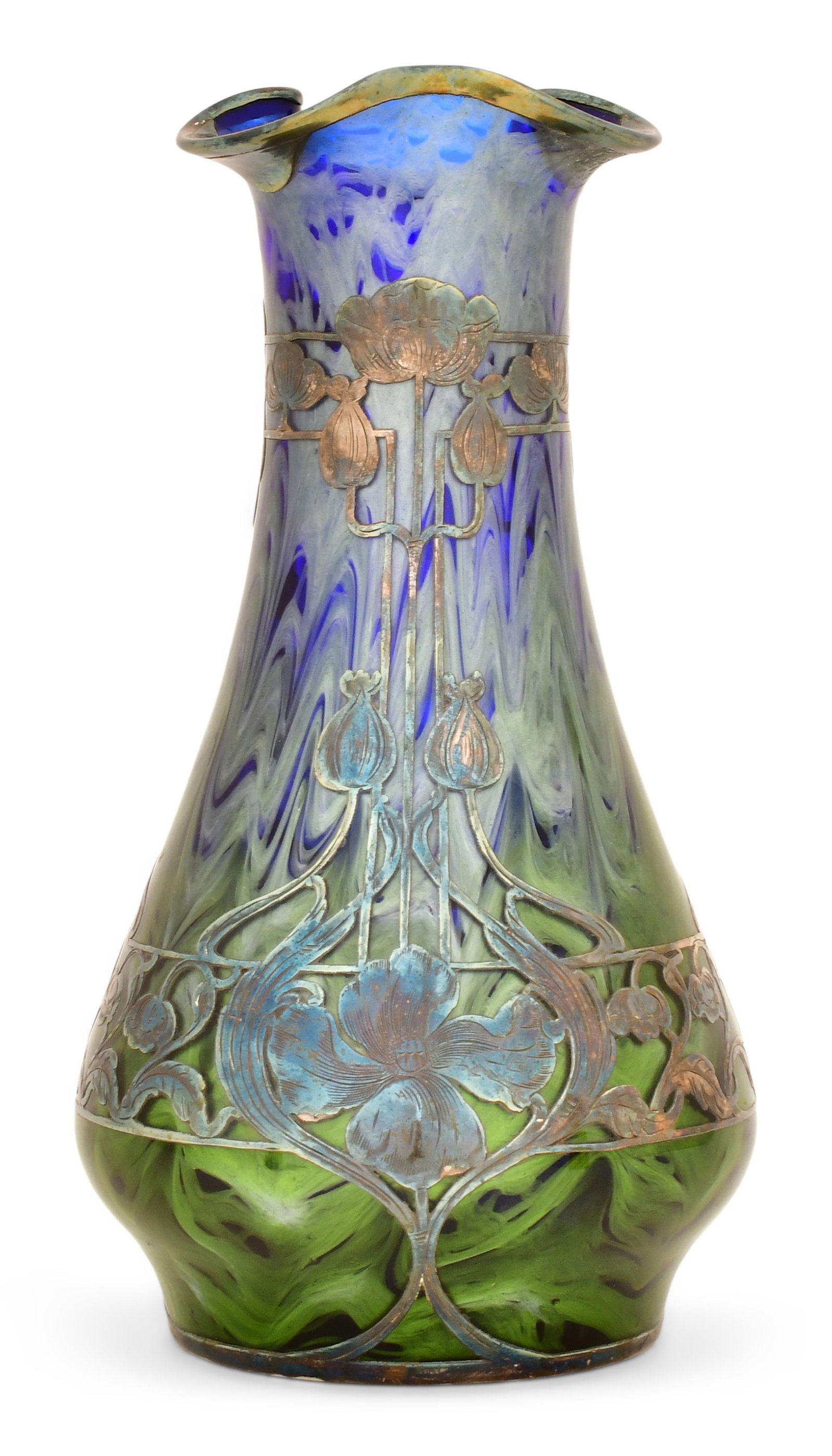 Loetz Titania Silver Overlay Glass Vase: Loetz Titania Silver Overlay Glass Vasecirca 190512 1/2 x 7 inchesProvenance: Private Collection, Warren, New Jersey