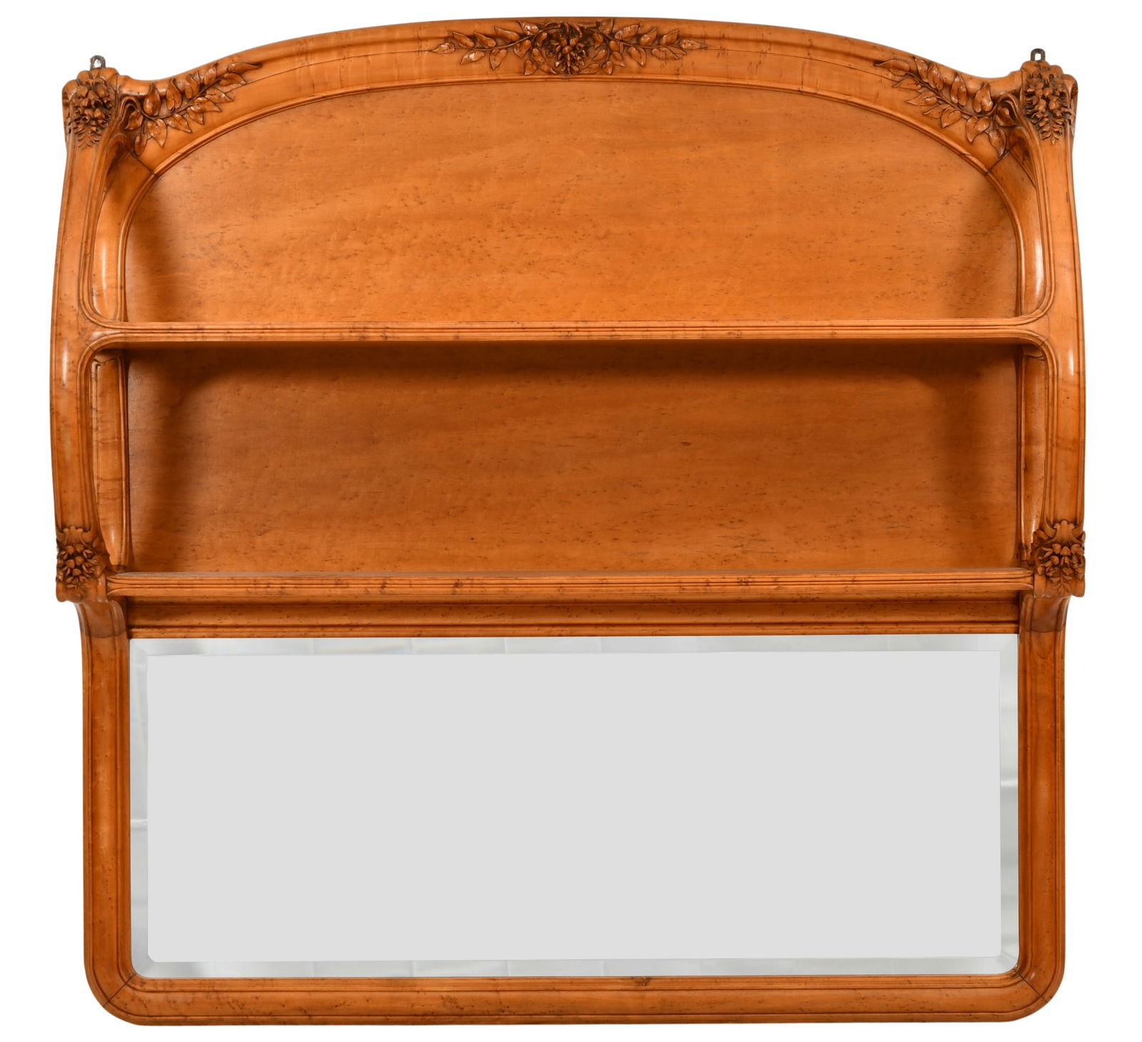 French Art Nouveau Birdeye Maple Wall Shelf with Mirror (1 of 6)