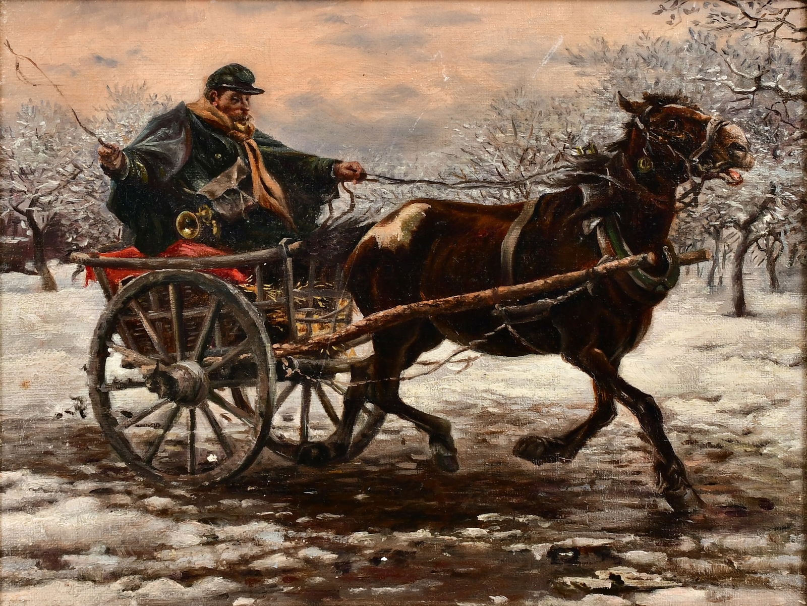 Alfred von Wierusz-Kowalski (Polish, 1849-1915), Horse-Drawn Cart in the Snow (1 of 3)
