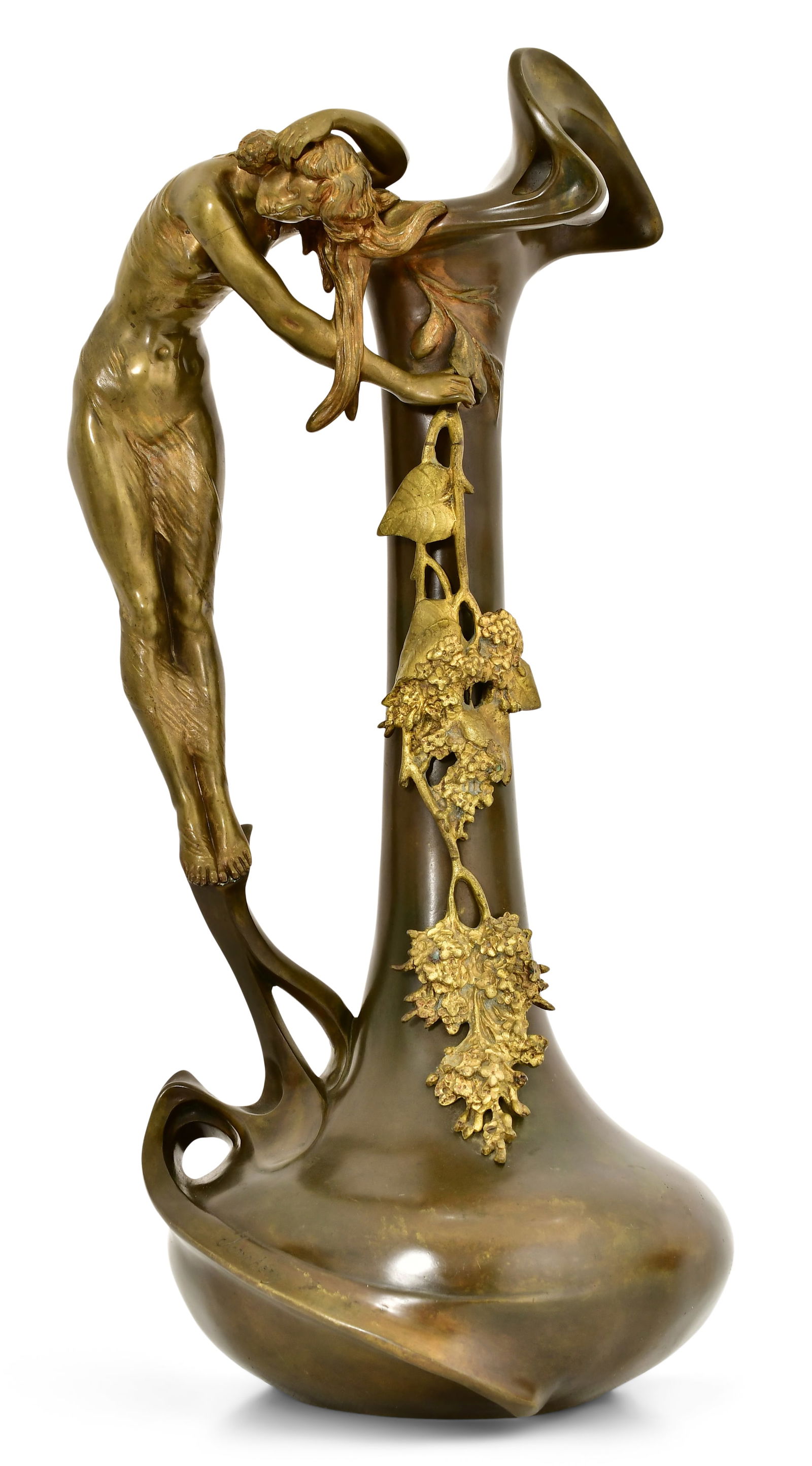 Charles Emile Jonchery (French, 1873-1937), Art Nouveau Vase: Charles Emile Jonchery(French, 1873-1937)Art Nouveau Vasegilt and patinated bronzesigned "Jonchery"23 1/2 x 11 x 10 1/4 inchesProvenance: Private Collection, Warren, New Jersey