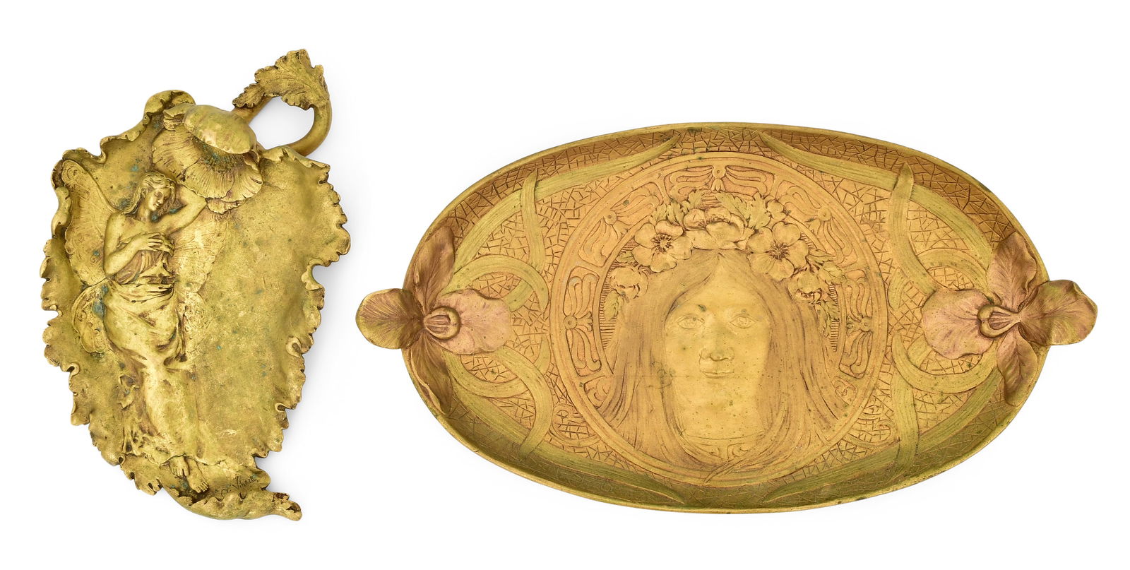 Alexandre Vibert (French, 1847-1909), Two Gilt Bronze Figural Trays: Alexandre Vibert(French, 1847-1909)Two Figural Traysgilt bronzeeach signed "A. Vibert"13 3/4 x 7 1/2 inches (largest)Provenance: Private Collection, MichiganOther Notes: Fontaine's Auction Gallery