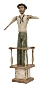 Folk Art Carved & Polychrome-Painted Wood Whirligig of a Sailor