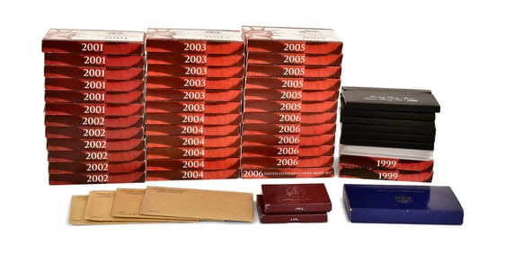 Lot of Silver Proof Sets 2005, 2006, 2001, 2002, 2003, 2004 (6 Each), Silver Proof Sets (15) &