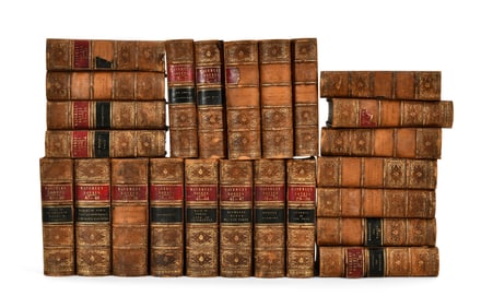 Lot of 24 Waverly Leather-Bound Books with Marbled Paper