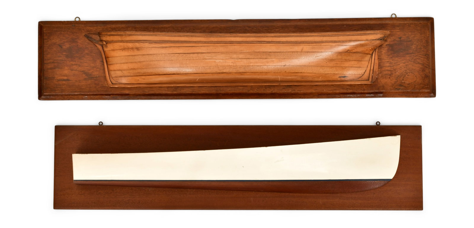 Two Builder's Half Hull Models: Two Builder's Half Hull Models 20th century 30 x 6 1/4 x 2 1/2 inches Provenance: Property from the Collection of Eugene Dalzell, Egremont, Massachusetts and Ormond Beach, Florida