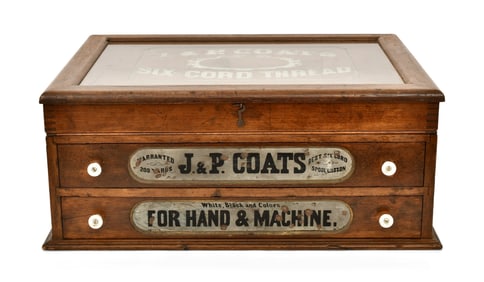 J. & P. Coats Walnut & Glass Spool Cabinet