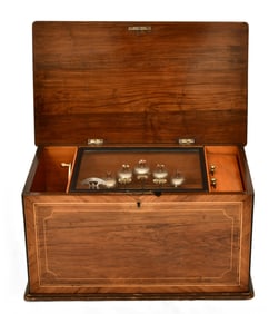 Swiss 12-Tune Cylinder Music Box with Five Bells