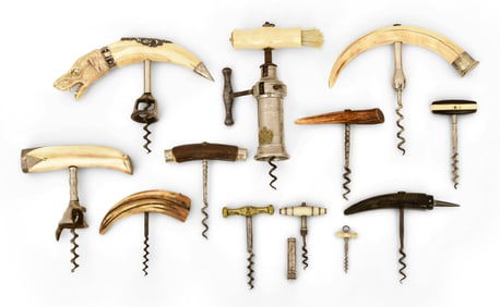 Group of 12 Bone, Sterling & Silver-Plated Cork Screws