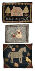 Three American Folk Art Hooked Rugs