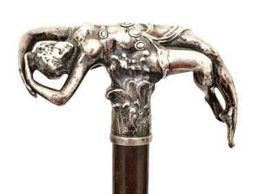Art Nouveau Sterling Silver & Wood Walking Stick
