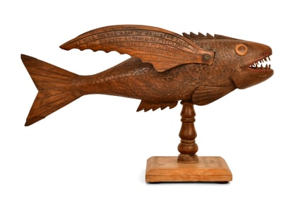 Fred Christian Carved Wood Figure of a Flying Fish
