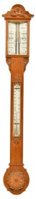 Carved Oak Weather Station with Barometer & Thermometer