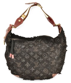 Louis Vuitton Brown Suede Fleurs GM Hobo Bag