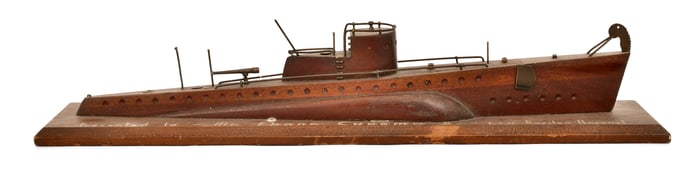 Mounted Wooden Model of a Submarine