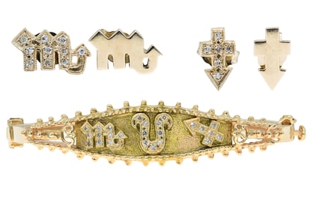 10K Yellow Gold & Diamond Bracelet and Earrings Set