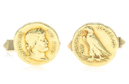 14K Yellow Gold & Egyptian Gold Coin Cuff Links