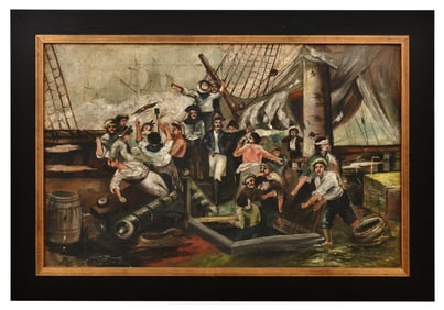 Battle at Sea, Oil on Canvas, 20th Century