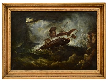The U.S. Ship Constellation off the Newfoundland Coast, Oil on Canvas, T.H. Wright