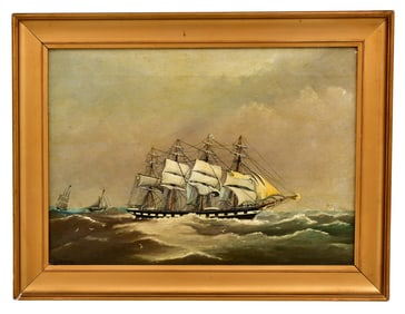 19th Century English Painting of Sailing Ships, Oil on Canvas