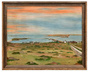 Cuttyhunk Village Harbor, Cuttyhunk Island, Mass., Oil on Board, 20th Century