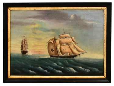 American School, Sailing Ships, 19th Century, Oil on Canvas