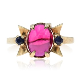 14K Yellow Gold, Garnet & Sapphire Ring