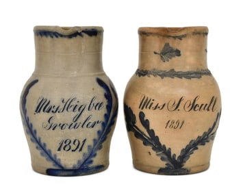Two American Stoneware Pitchers
