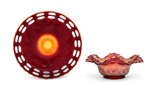 American Red Carnival Glass Bowl & Plate