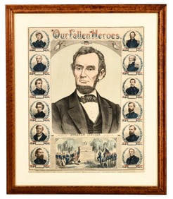 Abraham Lincoln Memorial Hand-Colored Poster, "Our Fallen Heroes"