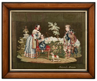 19th Century Needlepoint of a Genre Scene, "Amanda Louise"