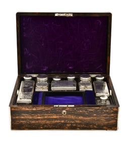 English Silver-Mounted Wood & Sterling Silver Travel Vanity