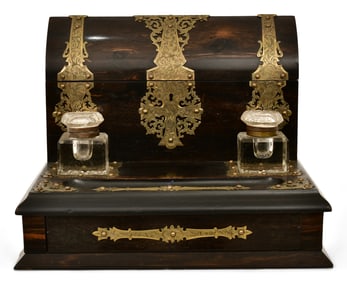 English Brass-Mounted Burl Walnut Travel Desk