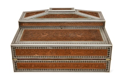 Moorish Mother-of-Pearl Inlaid & Carved Wood Travel Desk