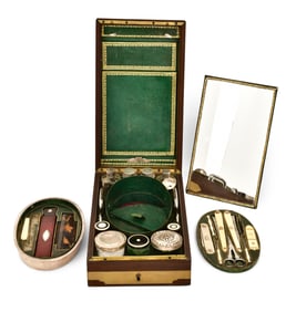 French Brass-Mounted, Silver & Glass Travel Desk