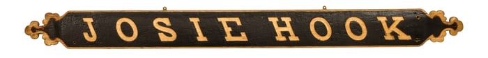 Carved and Painted Wood Sign, Josie Hook