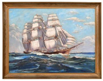 Pierre Fortier, Sailing Ship, Oil on Board, 20th Century