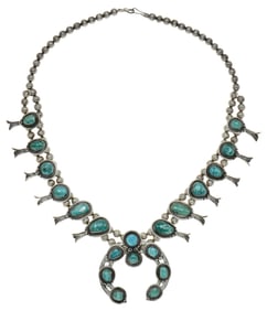 Sterling Silver & Turquoise Squash Blossom Necklace